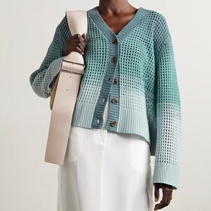 ATM Blue Ombre Wool Blend Open Knit Button Front Wool Cashmere Cardigan Size Xl